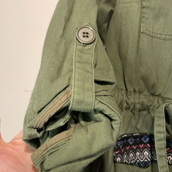 ModCloth- Olive Green Capulet Embroidered Aztec Utility Anorak Jacket- Size S - Picture 7 of 10